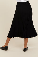 Black Ribbed Knit A-Line Midi Skirt