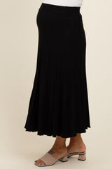 Black Ribbed Knit A-Line Midi Maternity Skirt