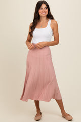 Mauve Ribbed Knit A-Line Midi Skirt