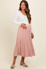 Mauve Ribbed Knit A-Line Midi Maternity Skirt