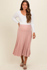 Mauve Ribbed Knit A-Line Midi Maternity Skirt