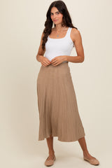 Mocha Ribbed Knit A-Line Midi Skirt