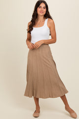 Mocha Ribbed Knit A-Line Midi Skirt