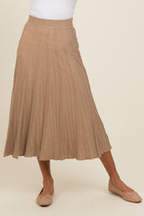 Mocha Ribbed Knit A-Line Midi Skirt