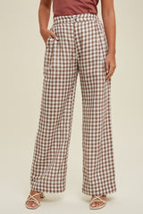 Mocha Checkered Gauze Cotton Pants