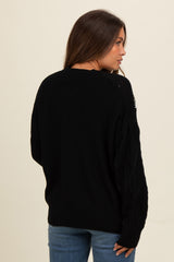 Black Embroidered Flower Cable Knit Maternity Sweater