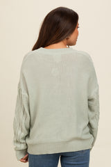 Mint Green Embroidered Flower Cable Knit Maternity Sweater