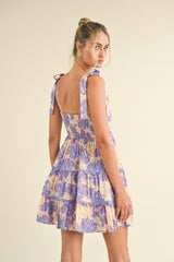 Lavender Nude Floral Tiered Scallop Trim Mini Dress