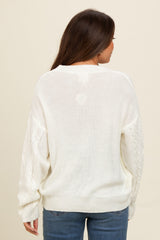 Ivory Embroidered Flower Cable Knit Maternity Sweater