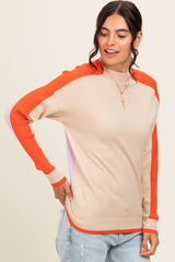 Cream Lilac Colorblock Mock Neck Sweater