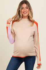 Cream Lilac Colorblock Mock Neck Maternity Sweater