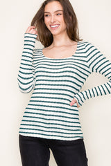 Forest Green Striped Long Sleeve Top