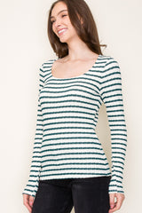 Forest Green Striped Long Sleeve Top