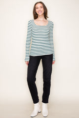 Forest Green Striped Long Sleeve Top