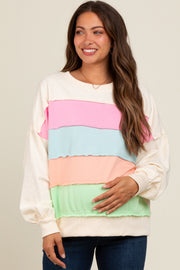 Ivory Colorblock Striped Cut Edge Maternity Sweatshirt