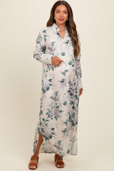 Lavender Floral Button Down Maternity Maxi Dress