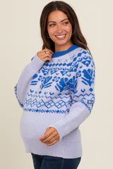 Lavender Contrast Vintage Print Maternity Sweater