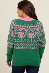 Green Contrast Vintage Print Maternity Sweater