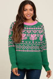 Green Contrast Vintage Print Maternity Sweater