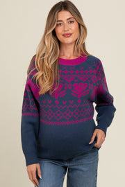 Navy Blue Contrast Vintage Print Maternity Sweater