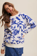 Royal Blue Floral Drop Shoulder Maternity Sweater