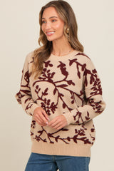 Burgundy Floral Drop Shoulder Sweater