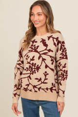 Burgundy Floral Drop Shoulder Sweater