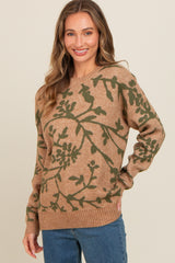 Olive Floral Drop Shoulder Sweater