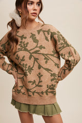 Olive Floral Drop Shoulder Sweater