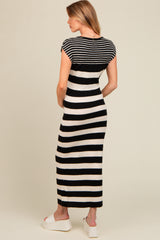 Black Mixed Stripe Fitted Maternity Sweater Dress