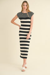 Black Mixed Stripe Fitted Maternity Sweater Dress