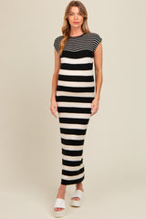 Black Mixed Stripe Fitted Maternity Sweater Dress