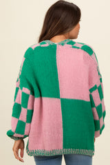 Pink Checkered Maternity Cardigan Sweater