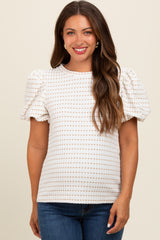 Taupe Checker Print Puff Sleeve Maternity Top