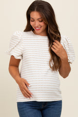 Taupe Checker Print Puff Sleeve Maternity Top