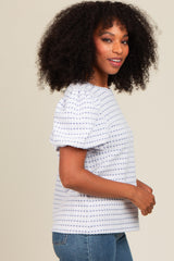 Blue Checker Print Puff Sleeve Top