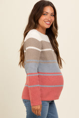 Mocha Mixed Stripe Maternity Sweater