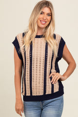 Navy Blue Loose Crochet Knit Top