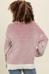 Burgundy Two Tone Ribbed Knit Sweater