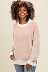 Camel Two Tone Ribbed Knit Sweater