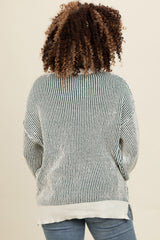 Forest Green Two Tone Ribbed Knit Sweater