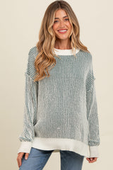 Forest Green Two Tone Ribbed Knit Maternity Sweater