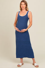 Navy Ribbed Maternity Maxi Tank Dress