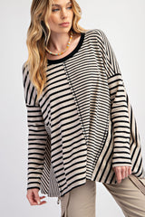 Black Mixed Stripe Trapeze Top