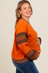 Camel Knit Contrast Sleeve Maternity Plus Pullover