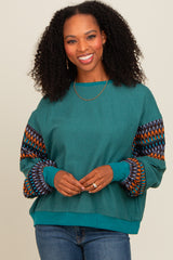 Teal Knit Contrast Sleeve Maternity Pullover