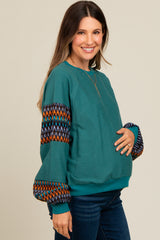 Teal Knit Contrast Sleeve Maternity Pullover