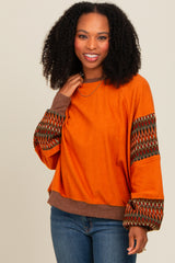 Camel Knit Contrast Sleeve Pullover