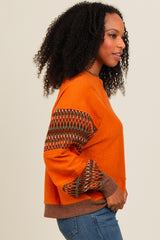 Camel Knit Contrast Sleeve Pullover