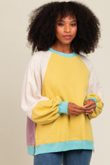 Yellow Colorblock Bubble Sleeve Pullover